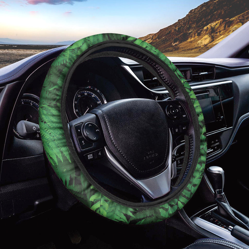 Green Fern Leaf Print Car Steering Wheel Cover