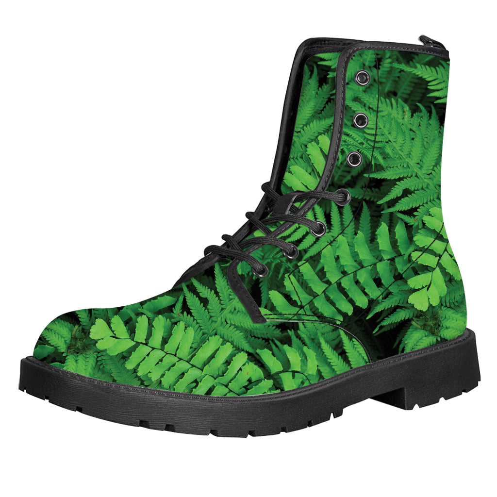 Green Fern Leaf Print Leather Boots