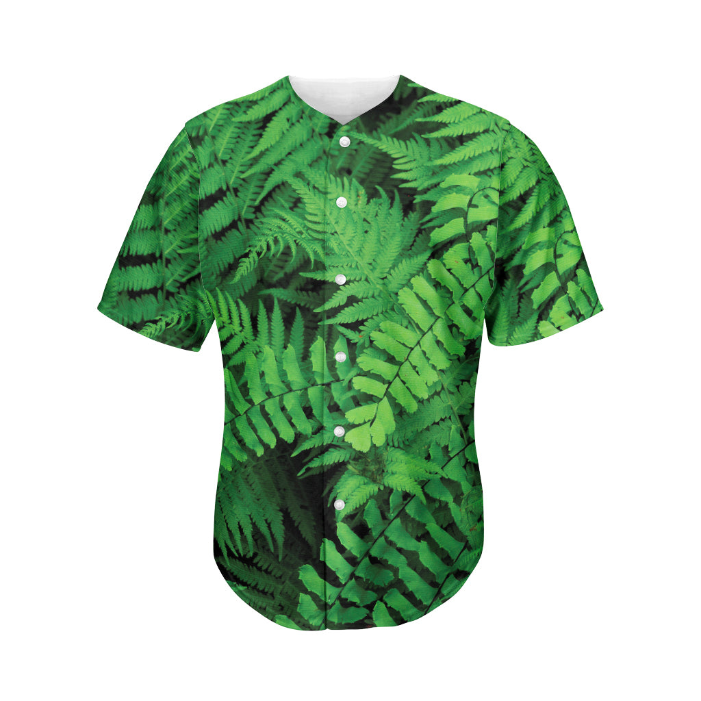 Green Fern Leaf Print Men's Baseball Jersey