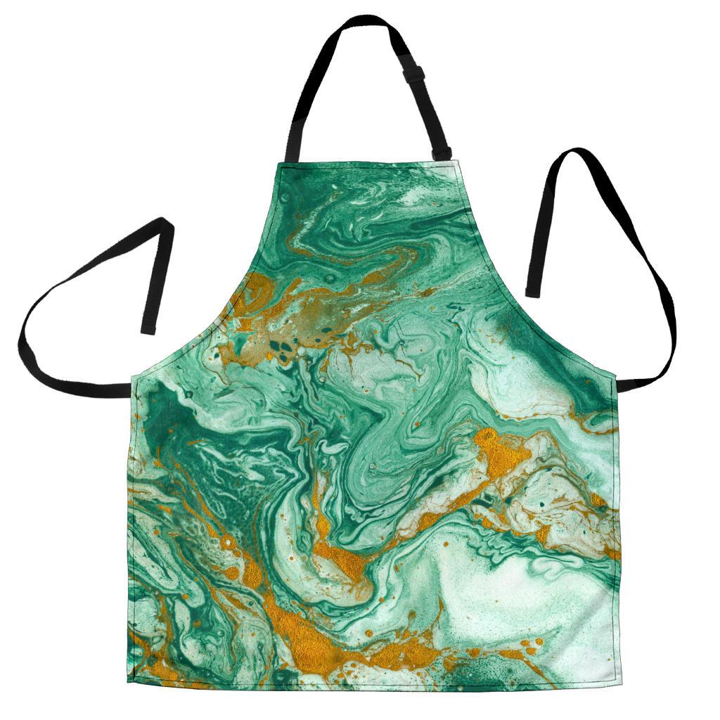 Green Gold Liquid Marble Print Women's Apron