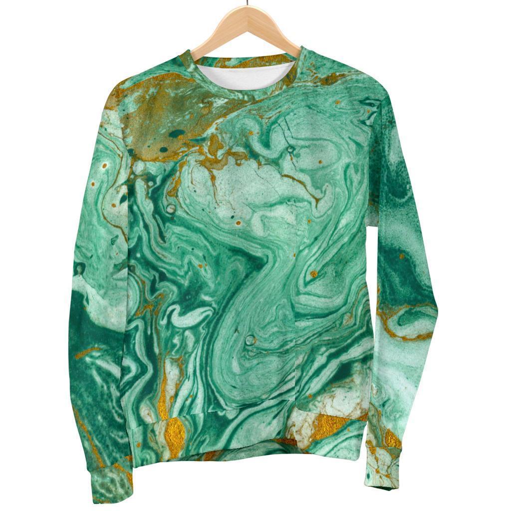 Green Gold Liquid Marble Print Women's Crewneck Sweatshirt