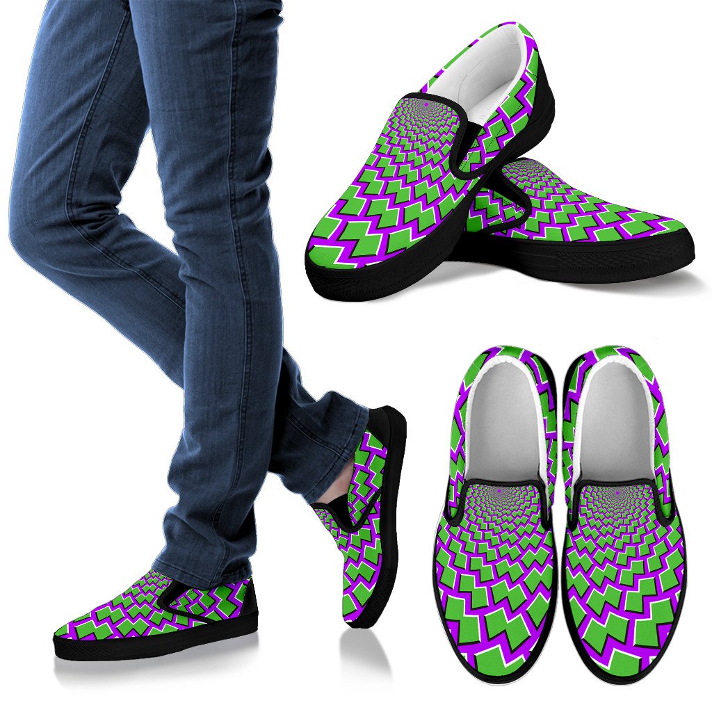 Green Shapes Moving Optical Illusion Men's Slip On Shoes