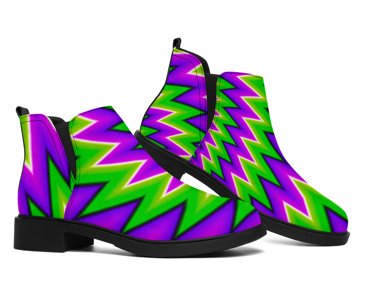 Green Spiral Moving Optical Illusion Flat Ankle Boots