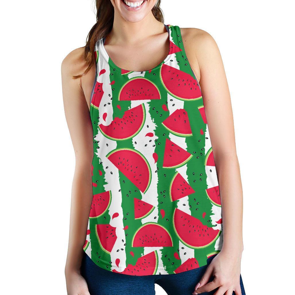 Green Stripes Watermelon Pattern Print Women's Racerback Tank Top