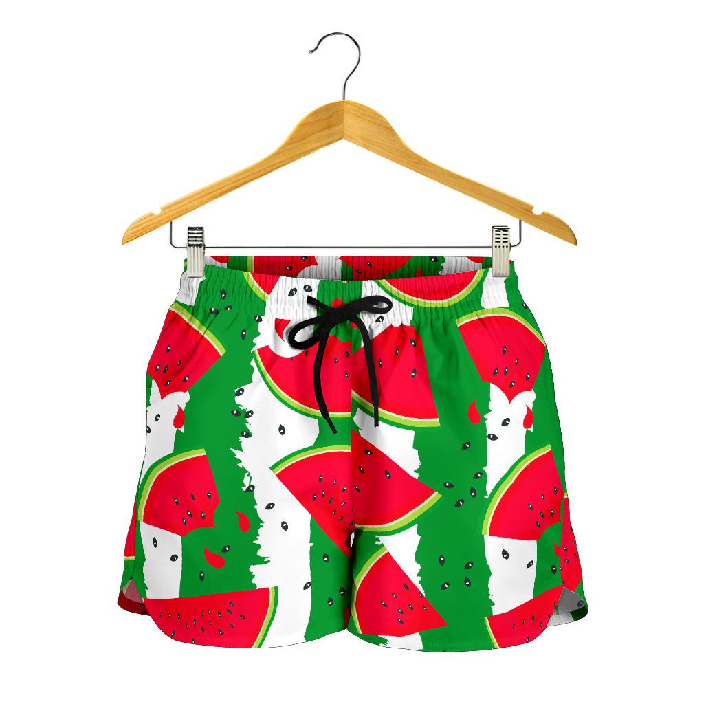 Green Stripes Watermelon Pattern Print Women's Shorts