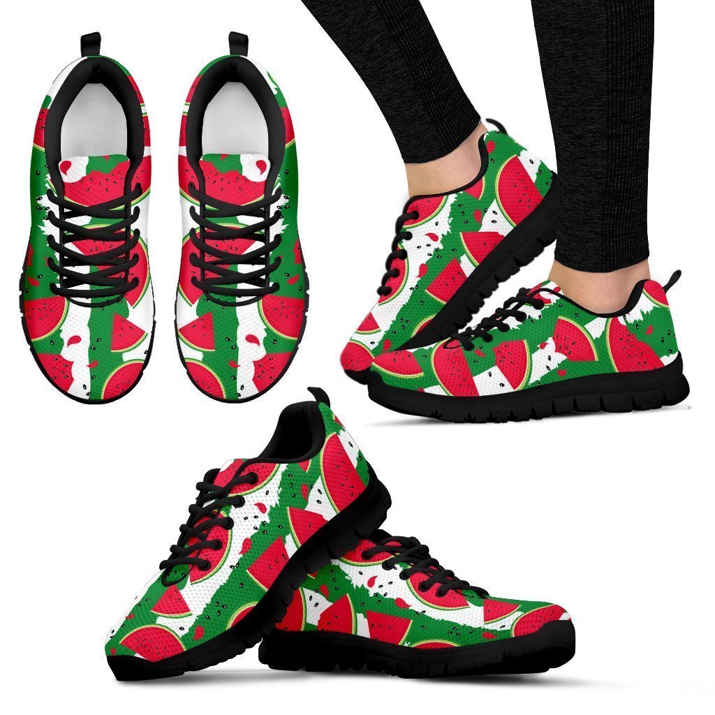 Green Stripes Watermelon Pattern Print Women's Sneakers