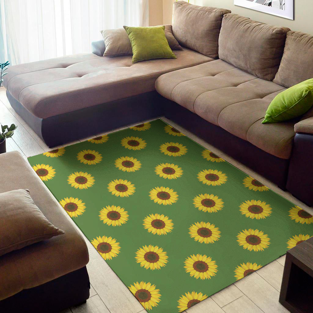 Green Sunflower Pattern Print Area Rug