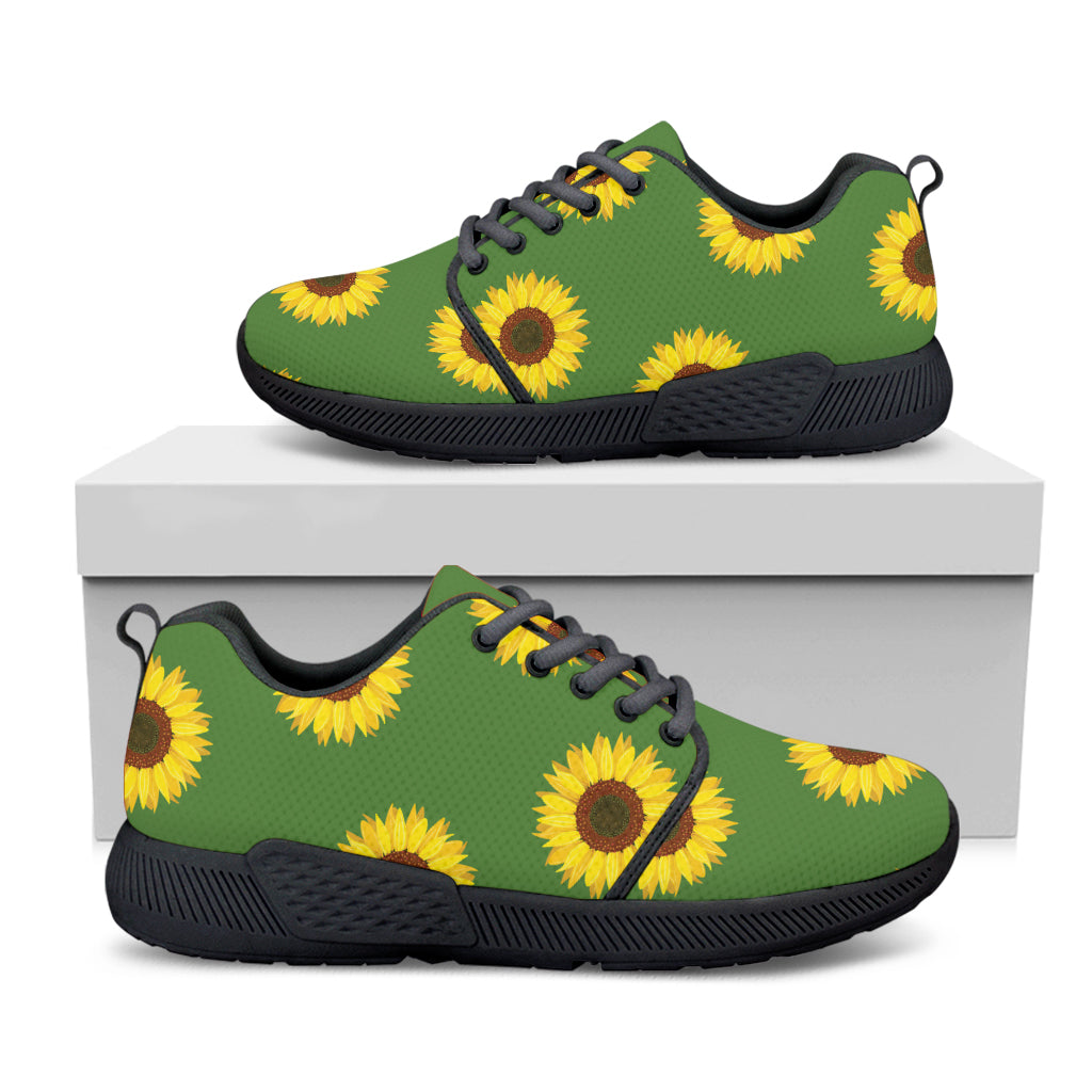 Green Sunflower Pattern Print Black Athletic Shoes