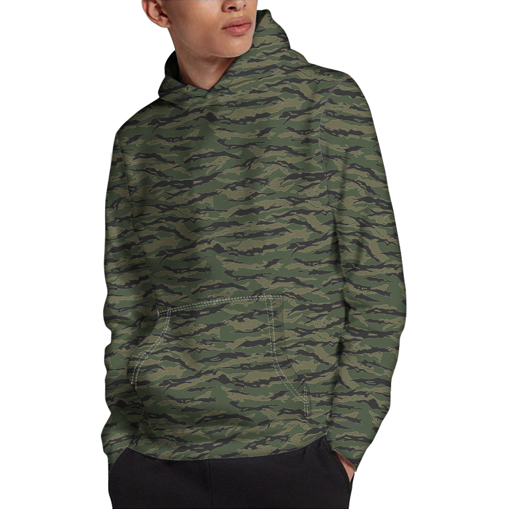 Green Tiger Stripe Camouflage Print Pullover Hoodie
