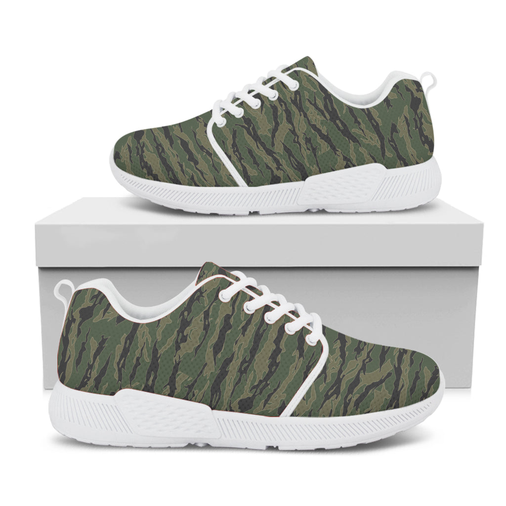 Green Tiger Stripe Camouflage Print White Athletic Shoes