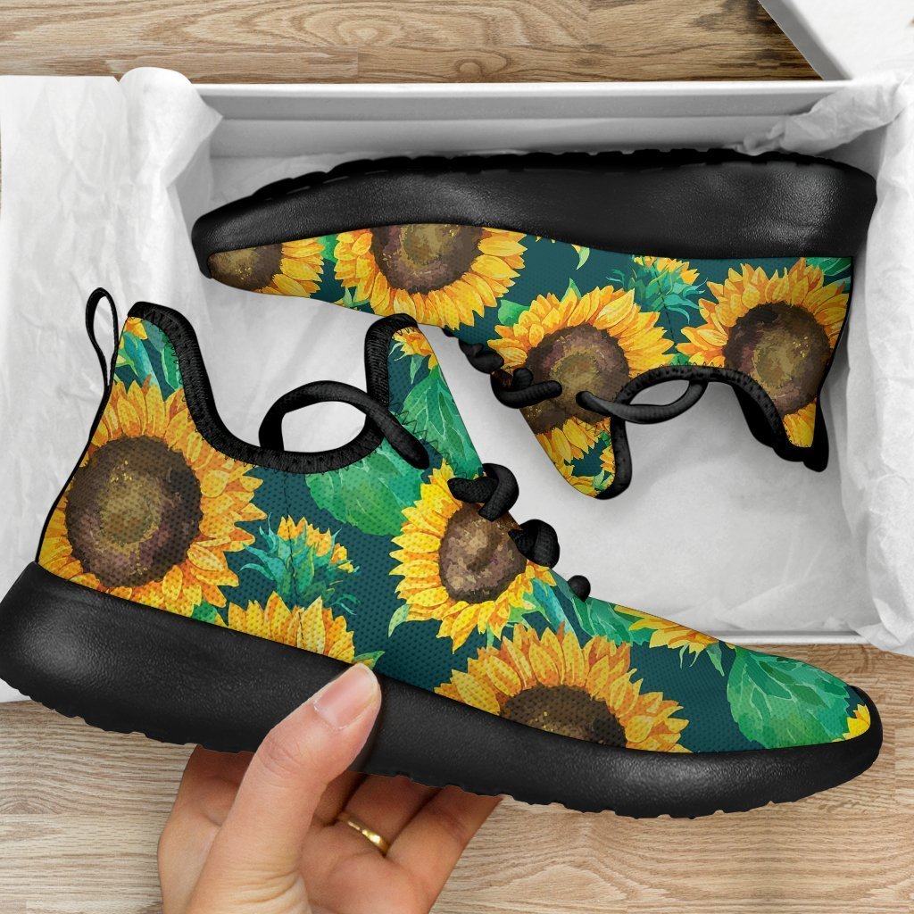 Green Watercolor Sunflower Pattern Print Mesh Knit Shoes