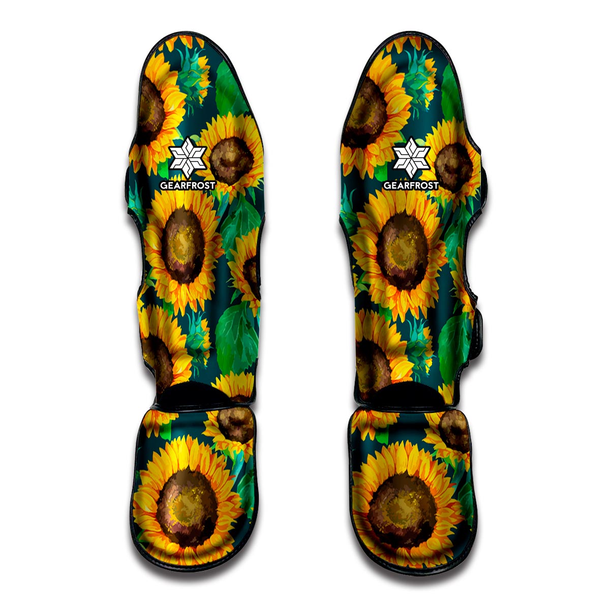 Green Watercolor Sunflower Pattern Print Muay Thai Shin Guards