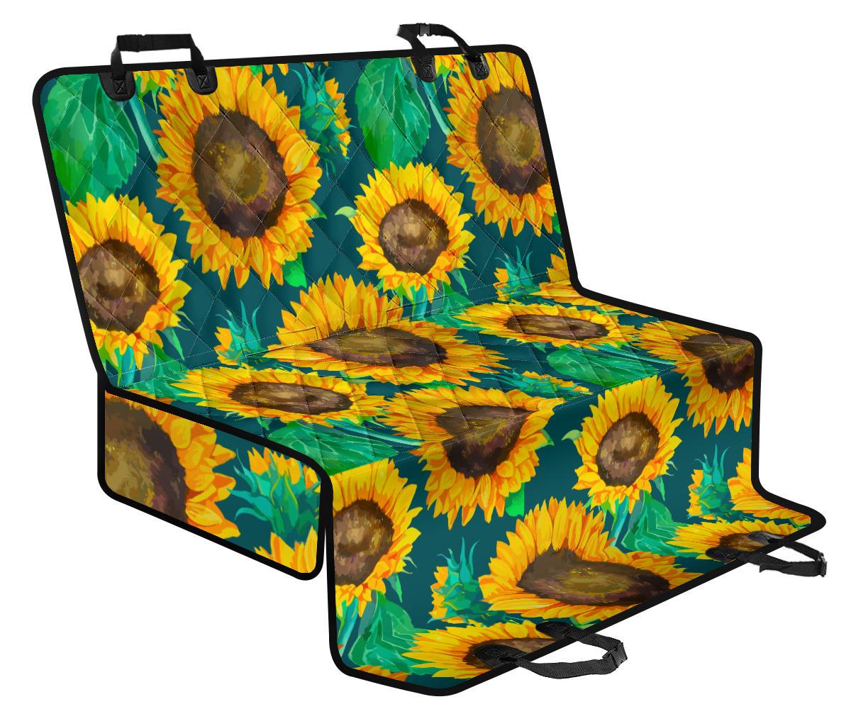 Green Watercolor Sunflower Pattern Print Pet Car Back Seat Cover