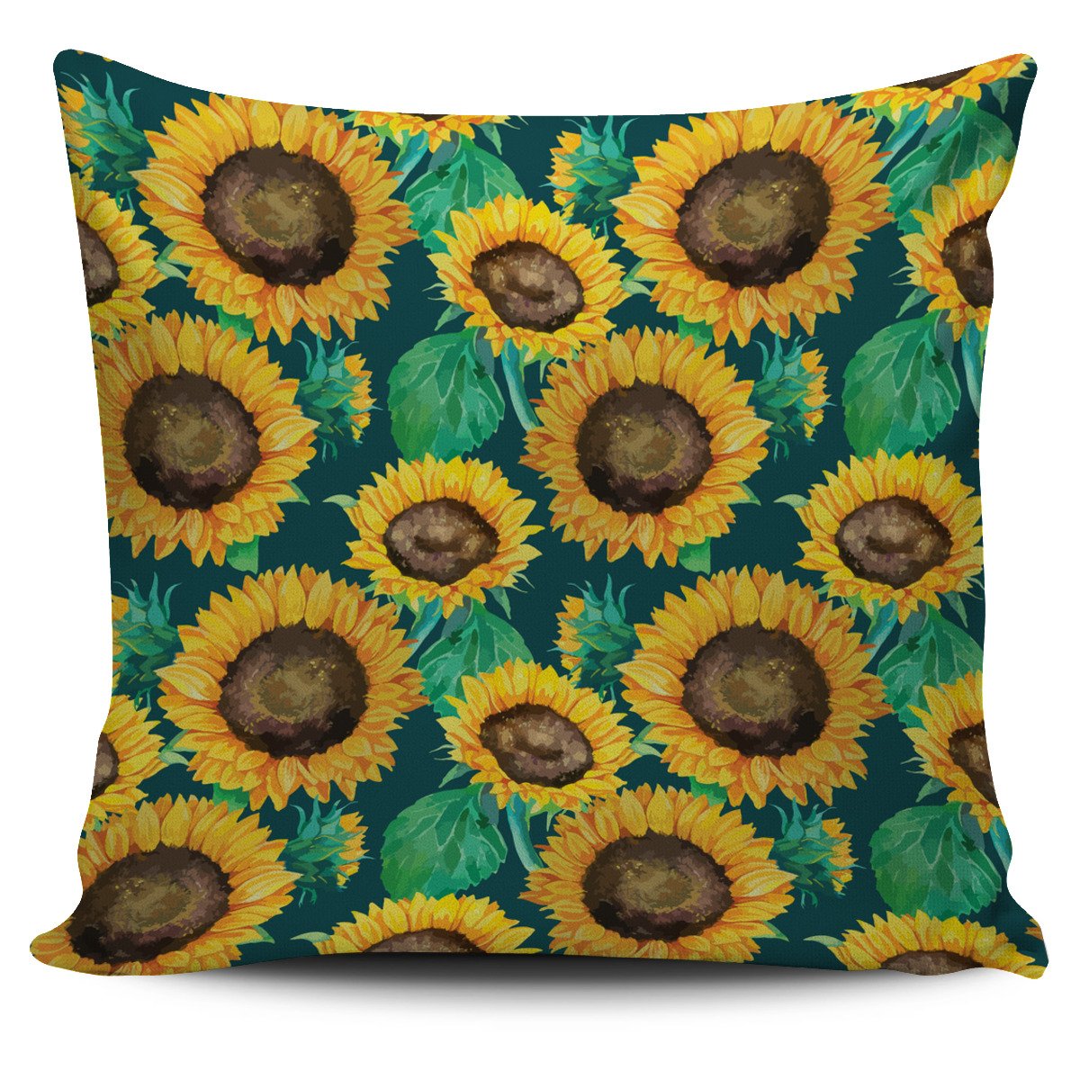 Green Watercolor Sunflower Pattern Print Pillow Cover