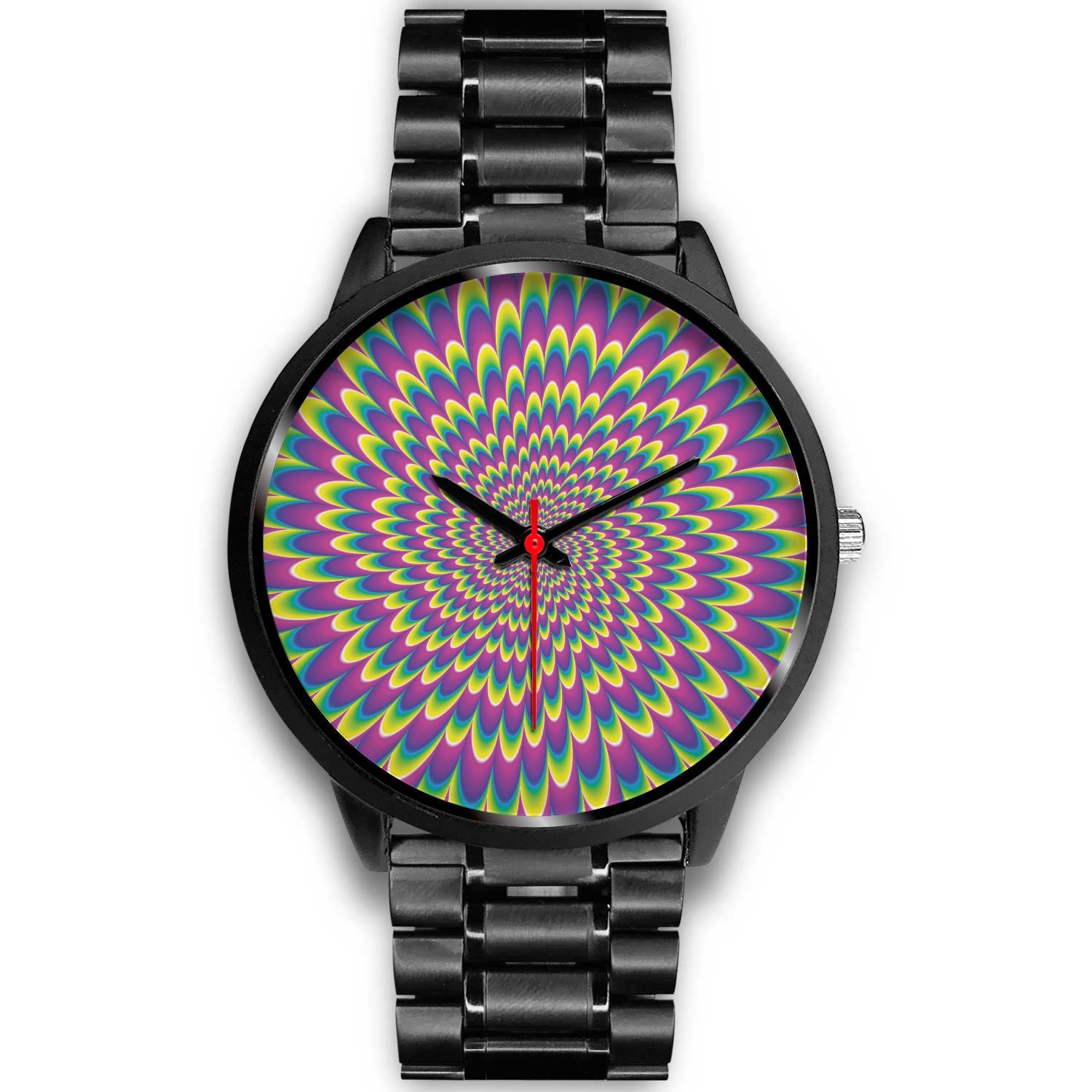 Green Wave Moving Optical Illusion Black Watch