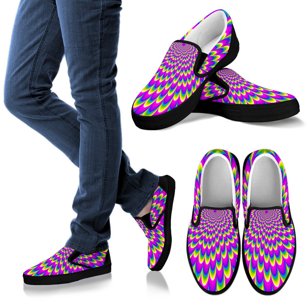 Green Wave Moving Optical Illusion Men's Slip On Shoes