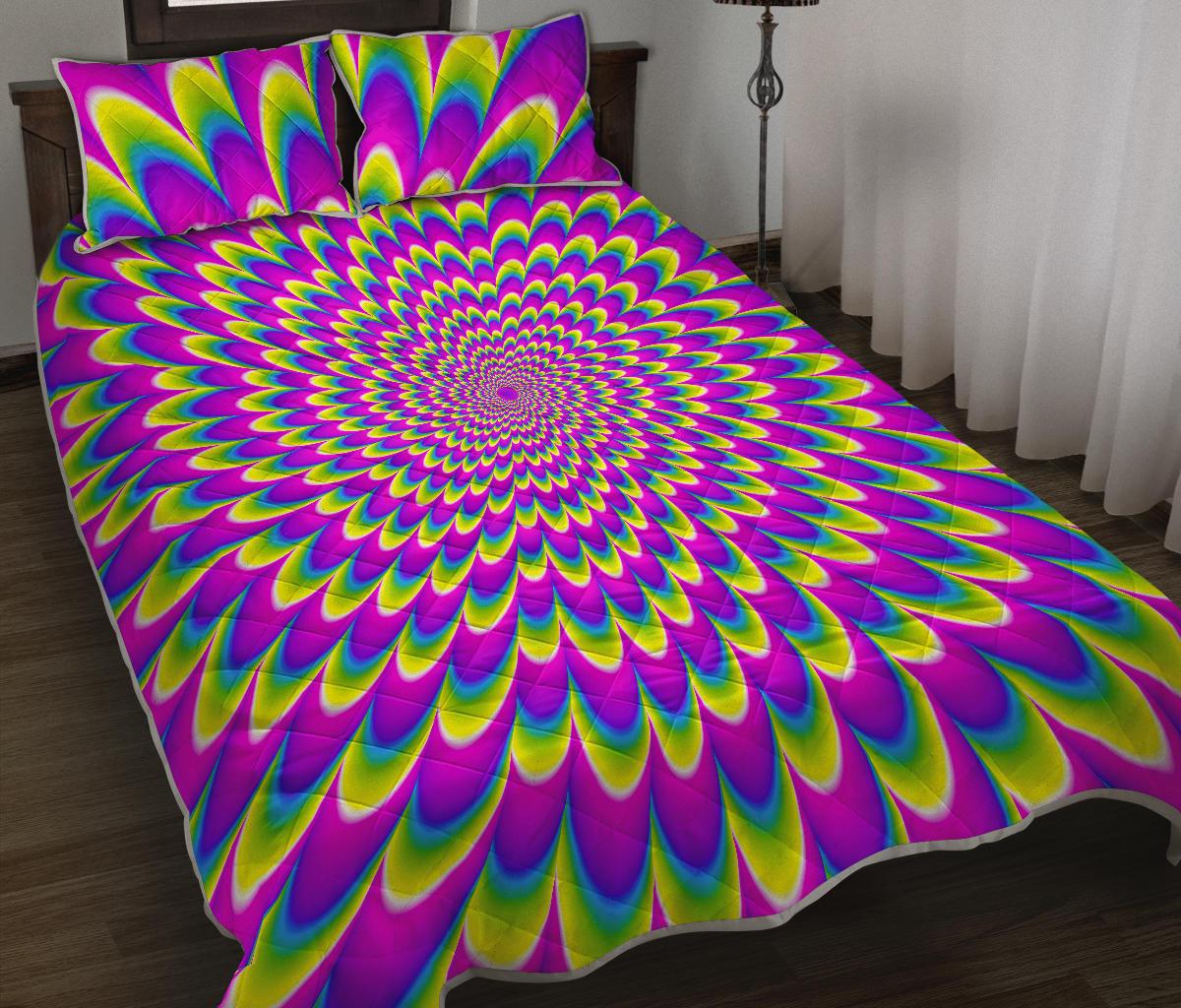 Green Wave Moving Optical Illusion Quilt Bed Set