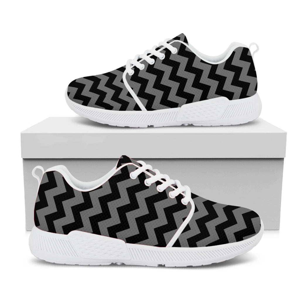 Grey And Black Chevron Pattern Print White Athletic Shoes