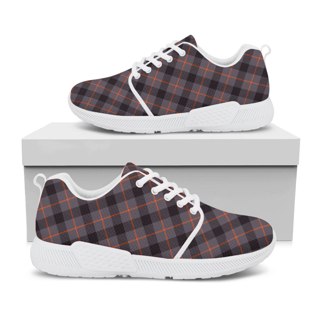 Grey And Orange Plaid Pattern Print White Athletic Shoes