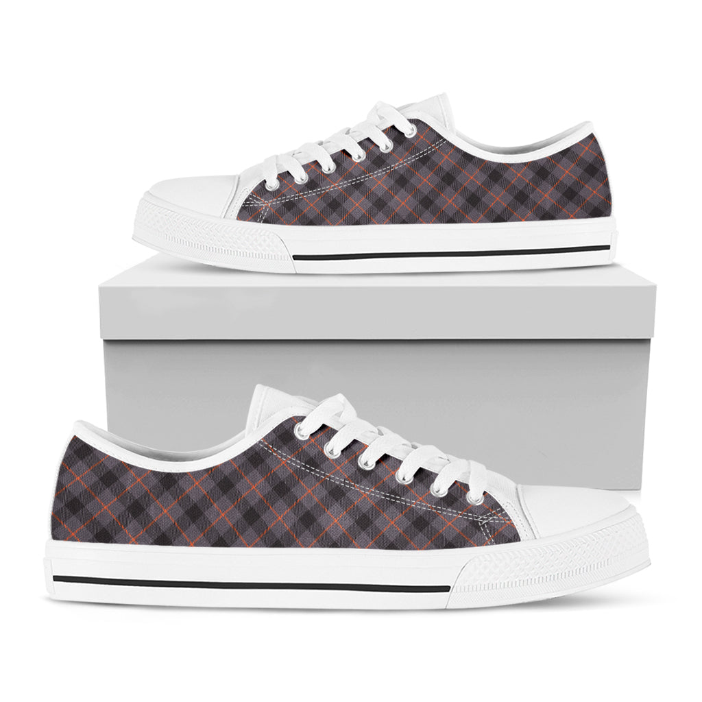 Grey And Orange Plaid Pattern Print White Low Top Shoes