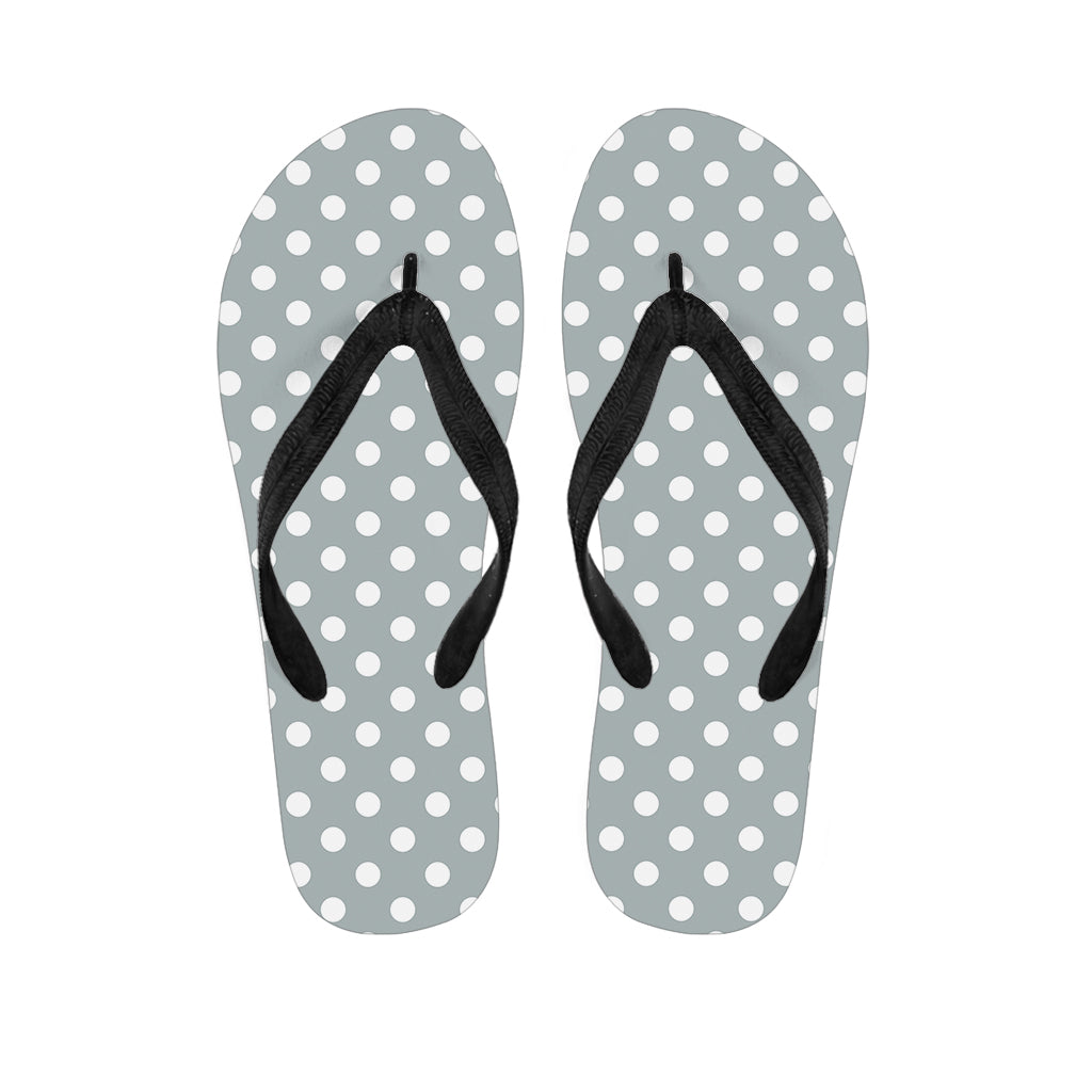 Grey And White Polka Dot Pattern Print Flip Flops