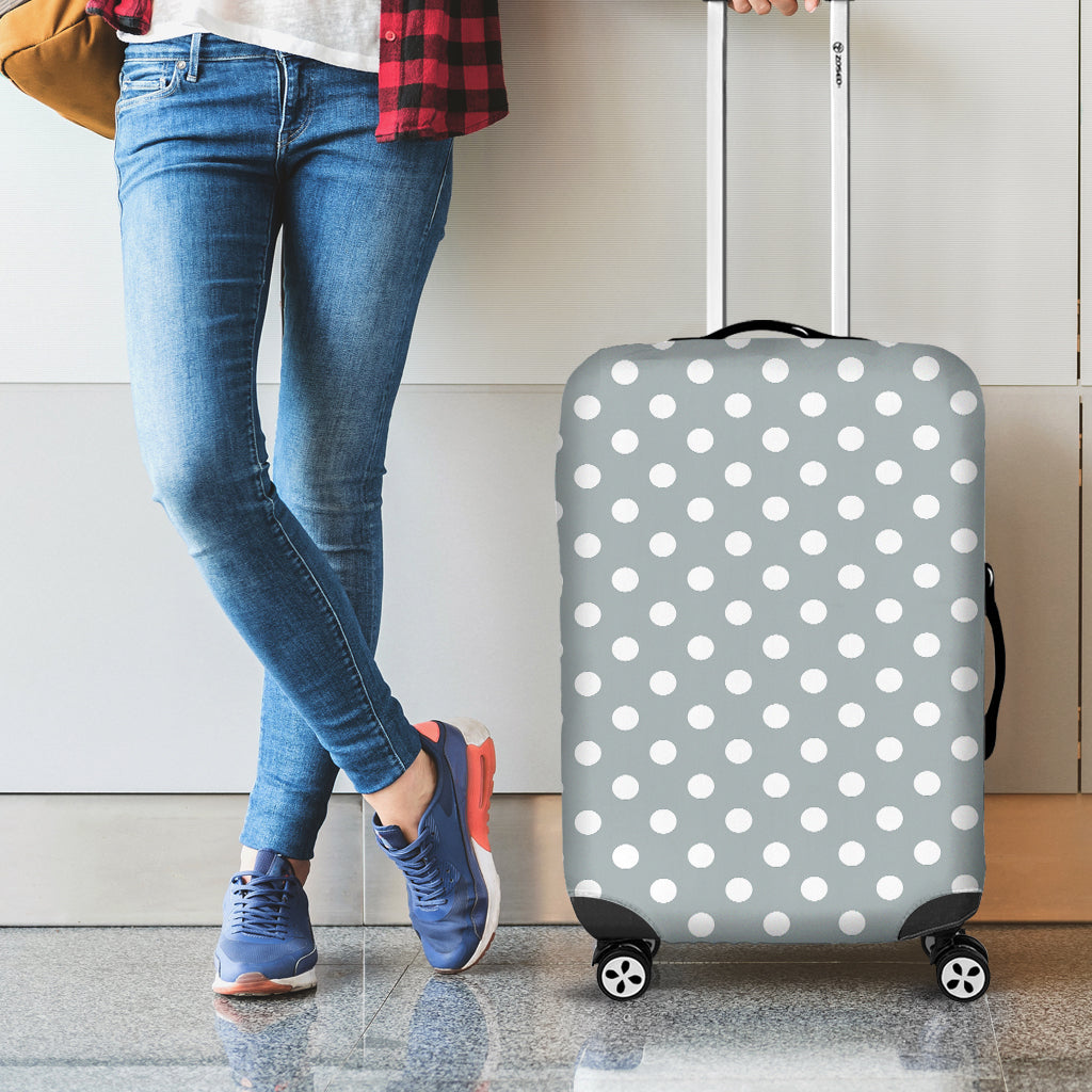 Grey And White Polka Dot Pattern Print Luggage Cover