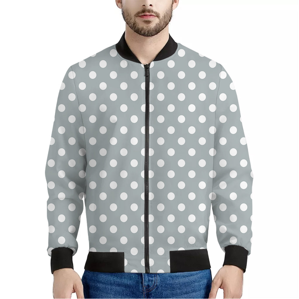 Grey And White Polka Dot Pattern Print Men's Bomber Jacket