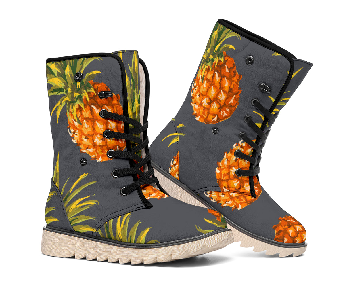 Grey Watercolor Pineapple Pattern Print Winter Boots