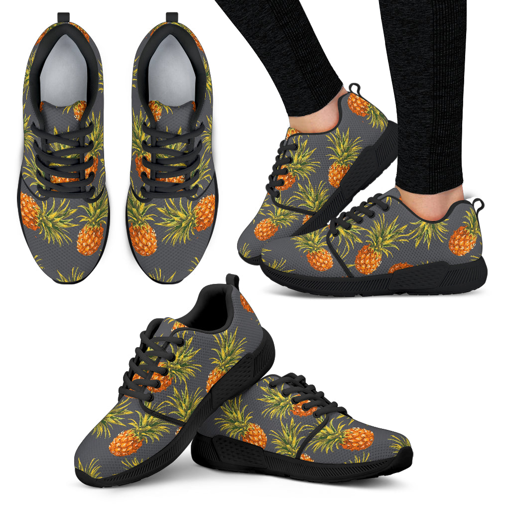 Grey Watercolor Pineapple Pattern Print Women's Athletic Shoes