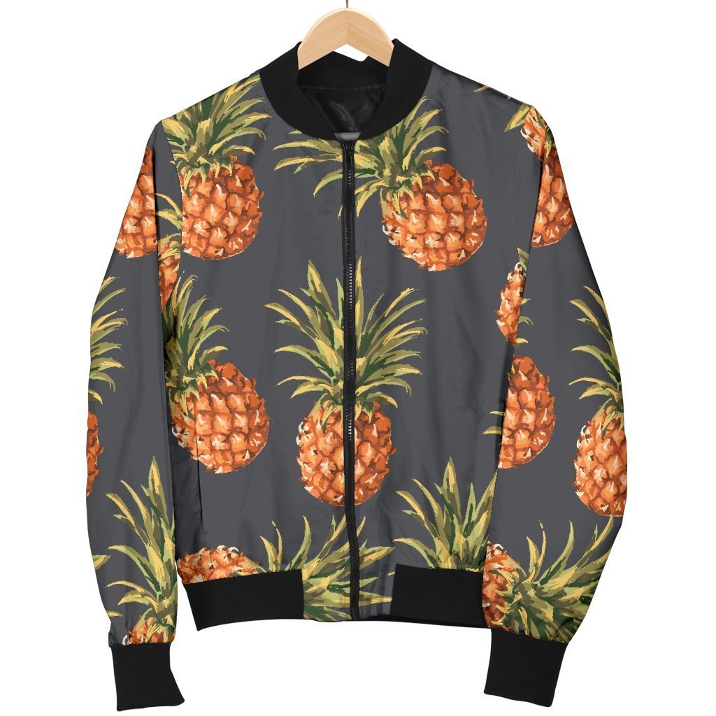 Grey Watercolor Pineapple Pattern Print Women's Bomber Jacket