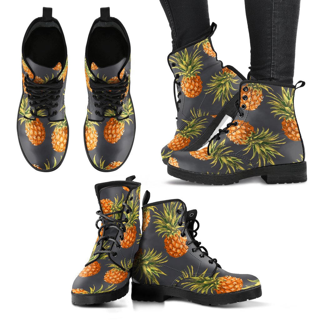 Grey Watercolor Pineapple Pattern Print Women's Boots
