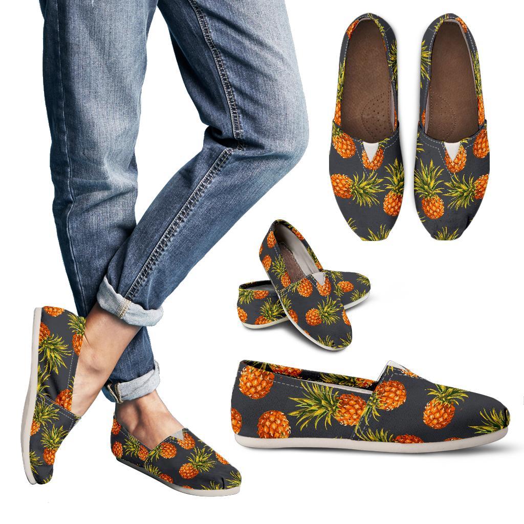 Grey Watercolor Pineapple Pattern Print Women's Casual Canvas Shoes