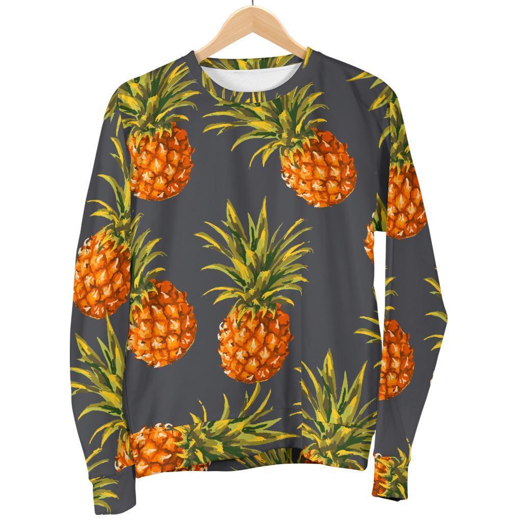 Grey Watercolor Pineapple Pattern Print Women's Crewneck Sweatshirt