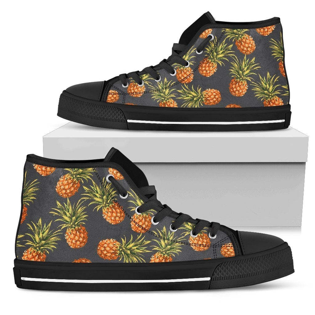 Grey Watercolor Pineapple Pattern Print Women's High Top Shoes