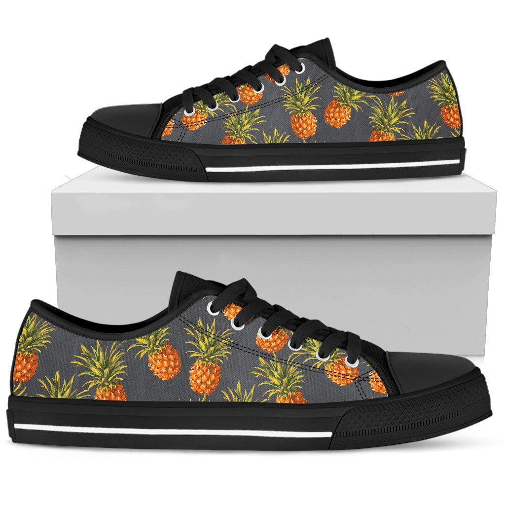 Grey Watercolor Pineapple Pattern Print Women's Low Top Shoes