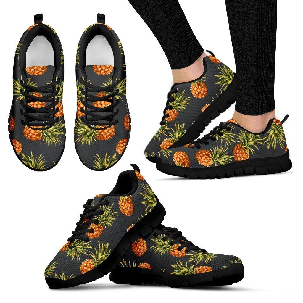 Grey Watercolor Pineapple Pattern Print Women's Sneakers