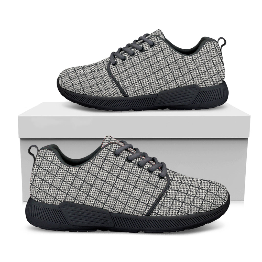 Grey Windowpane Pattern Print Black Athletic Shoes