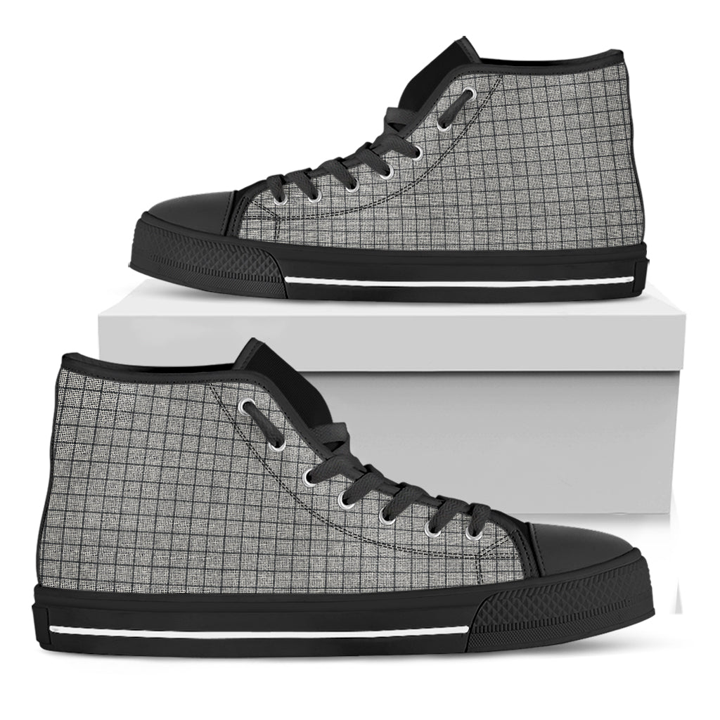 Grey Windowpane Pattern Print Black High Top Shoes