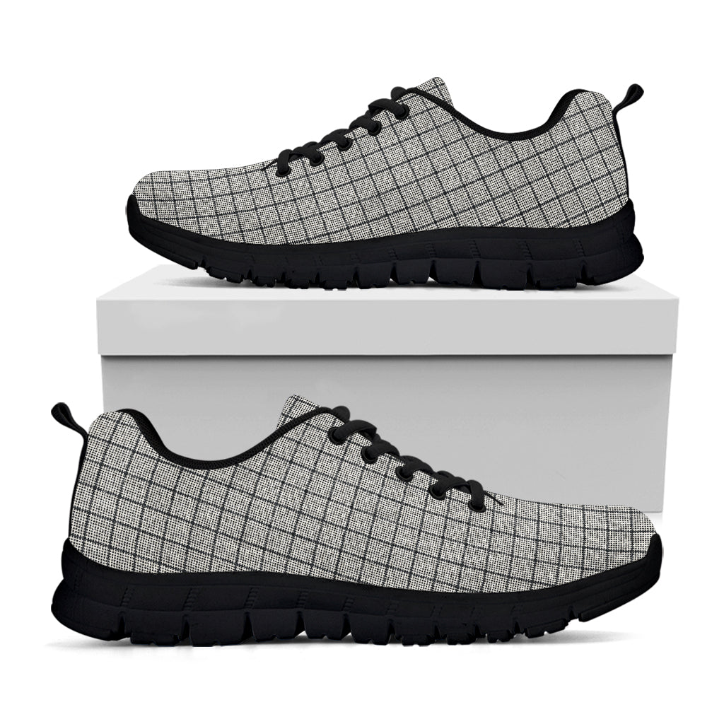 Grey Windowpane Pattern Print Black Sneakers