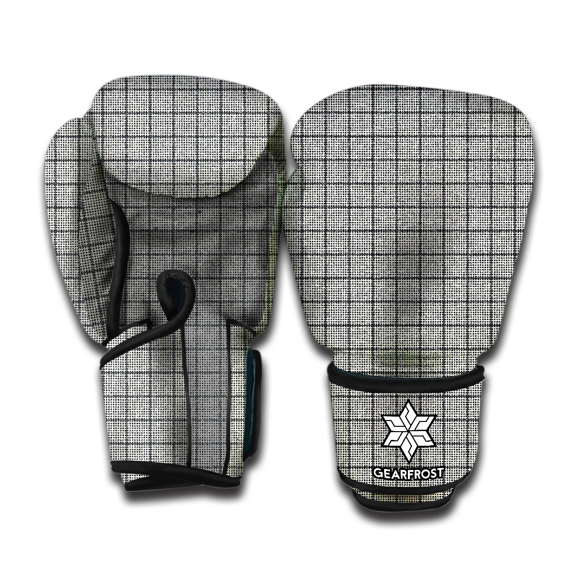 Grey Windowpane Pattern Print Boxing Gloves