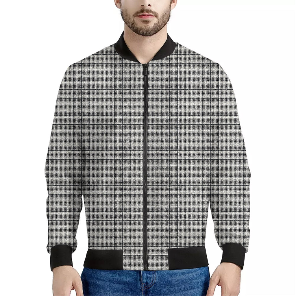 Grey Windowpane Pattern Print Men's Bomber Jacket