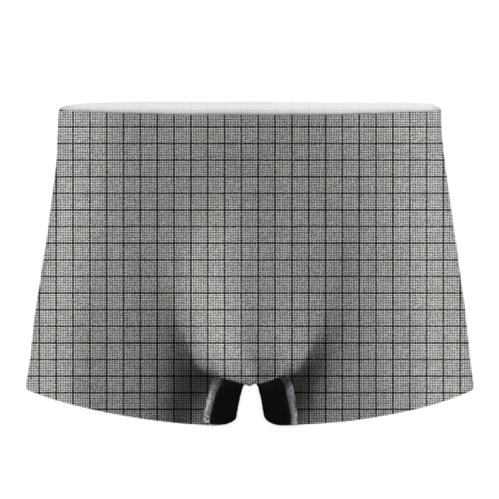Grey Windowpane Pattern Print Men's Boxer Briefs