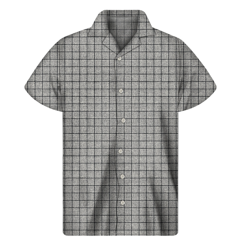 Grey Windowpane Pattern Print Men's Short Sleeve Shirt