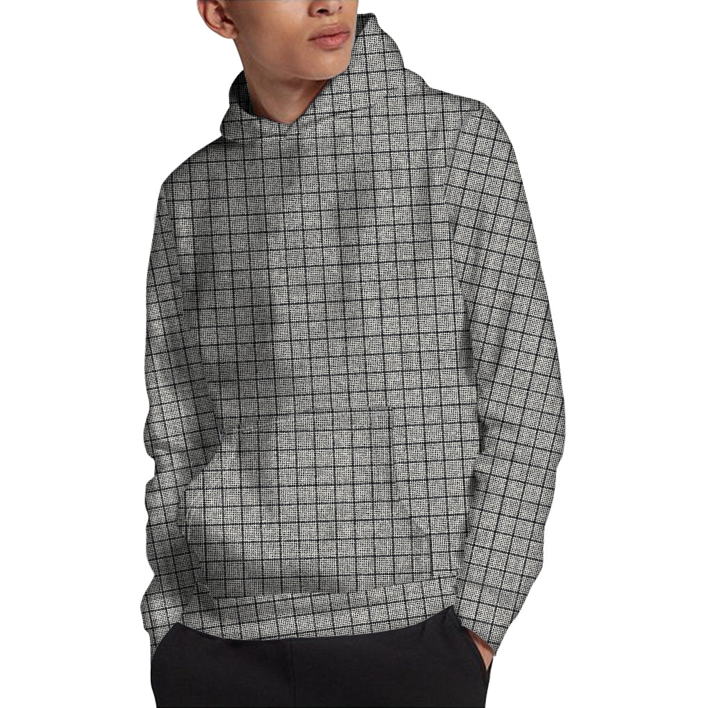 Grey Windowpane Pattern Print Pullover Hoodie