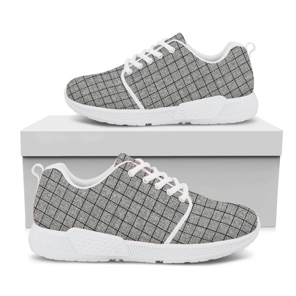 Grey Windowpane Pattern Print White Athletic Shoes