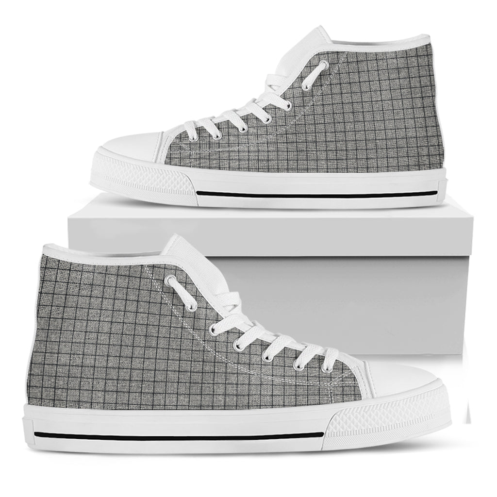 Grey Windowpane Pattern Print White High Top Shoes