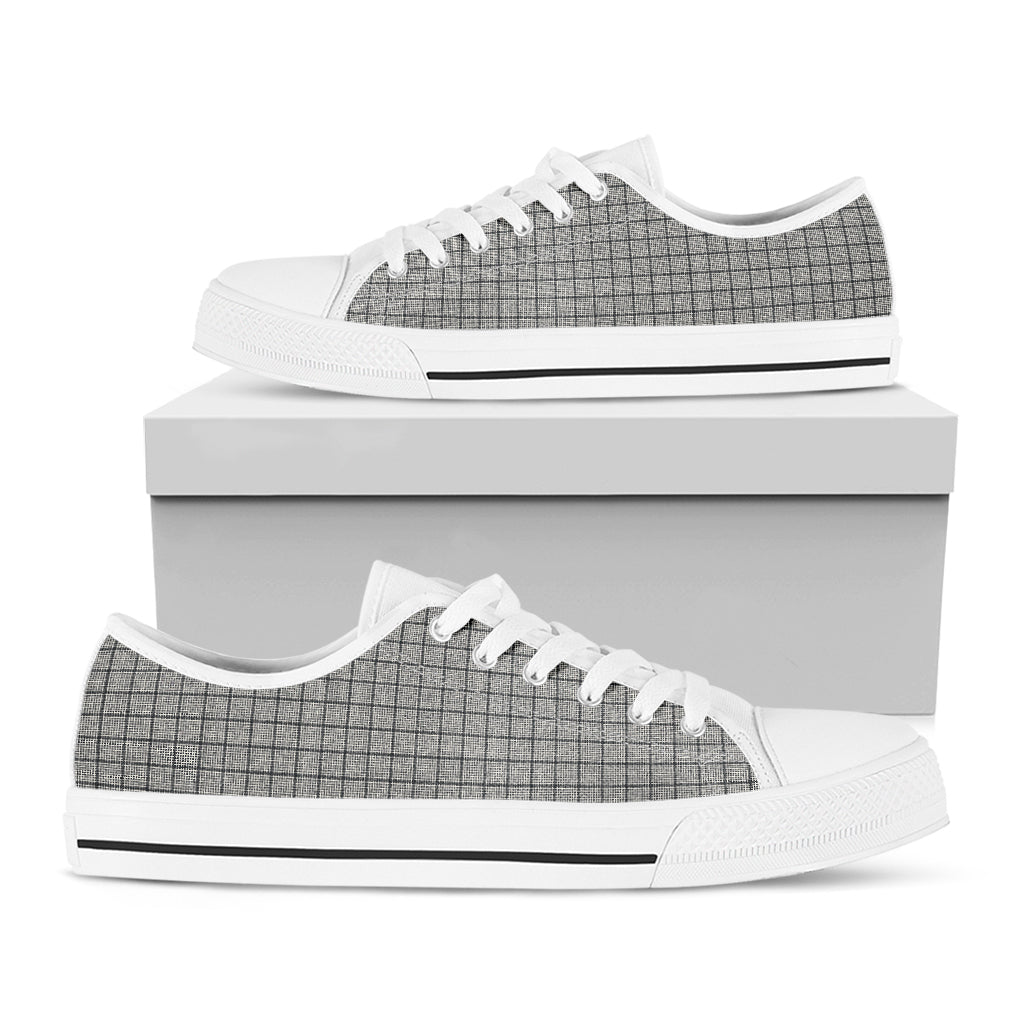 Grey Windowpane Pattern Print White Low Top Shoes