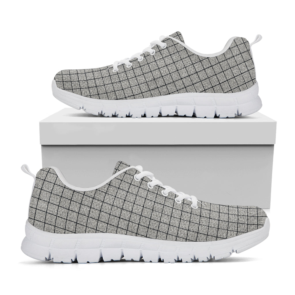 Grey Windowpane Pattern Print White Sneakers