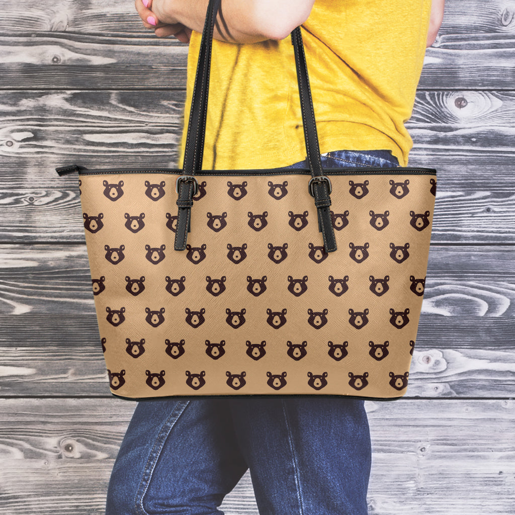 Grizzly Bear Pattern Print Leather Tote Bag