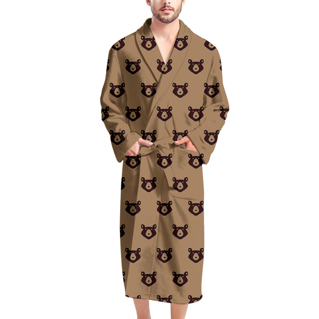 Grizzly Bear Pattern Print Men's Bathrobe